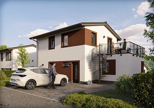 Haus Kauf 34549 Hemfurth am EderseeAußenansicht Stellplätze und Dachterrasseund 