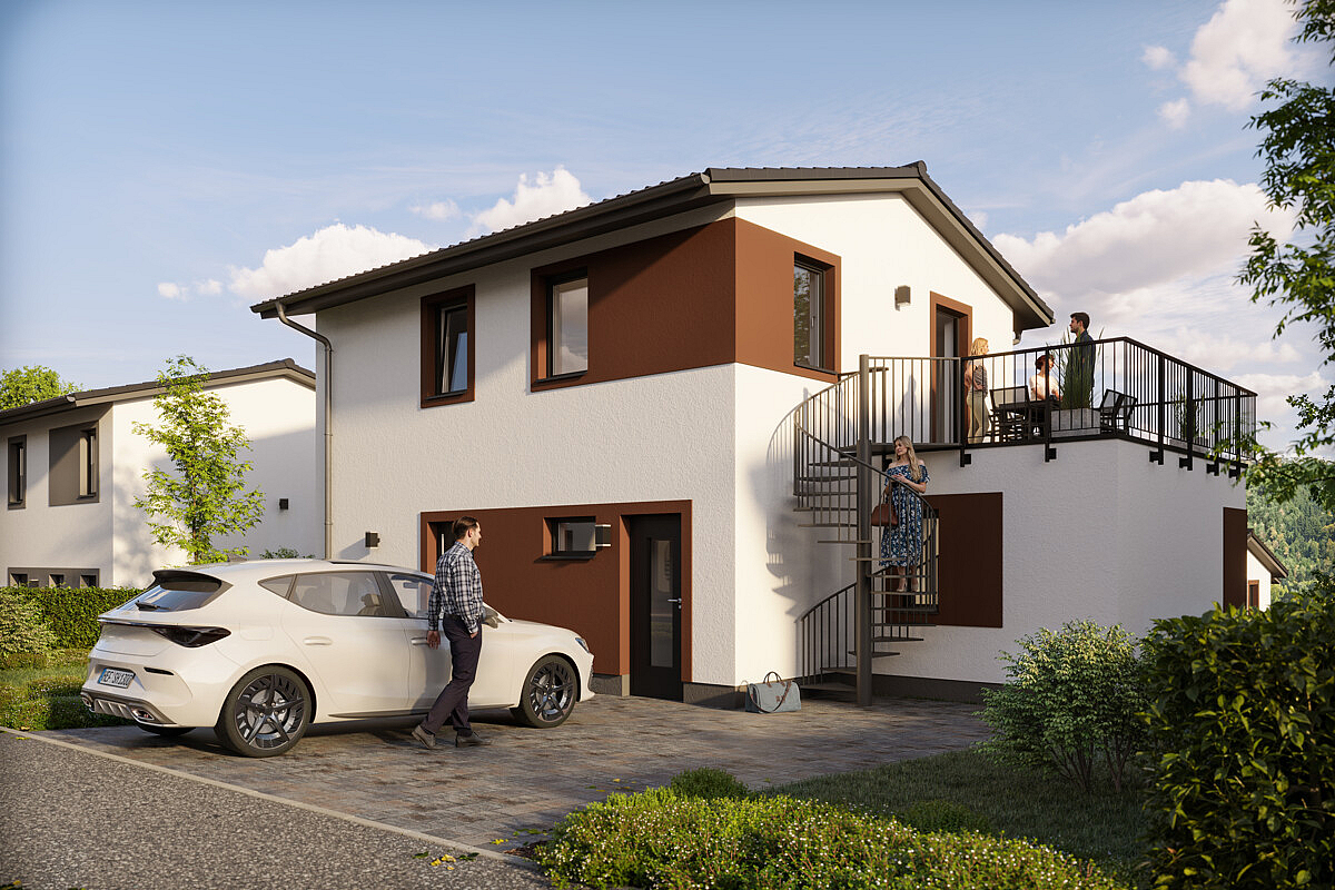 Haus Kauf 34549 Hemfurth am Edersee Außenansicht Stellplätze und Dachterrasseund 